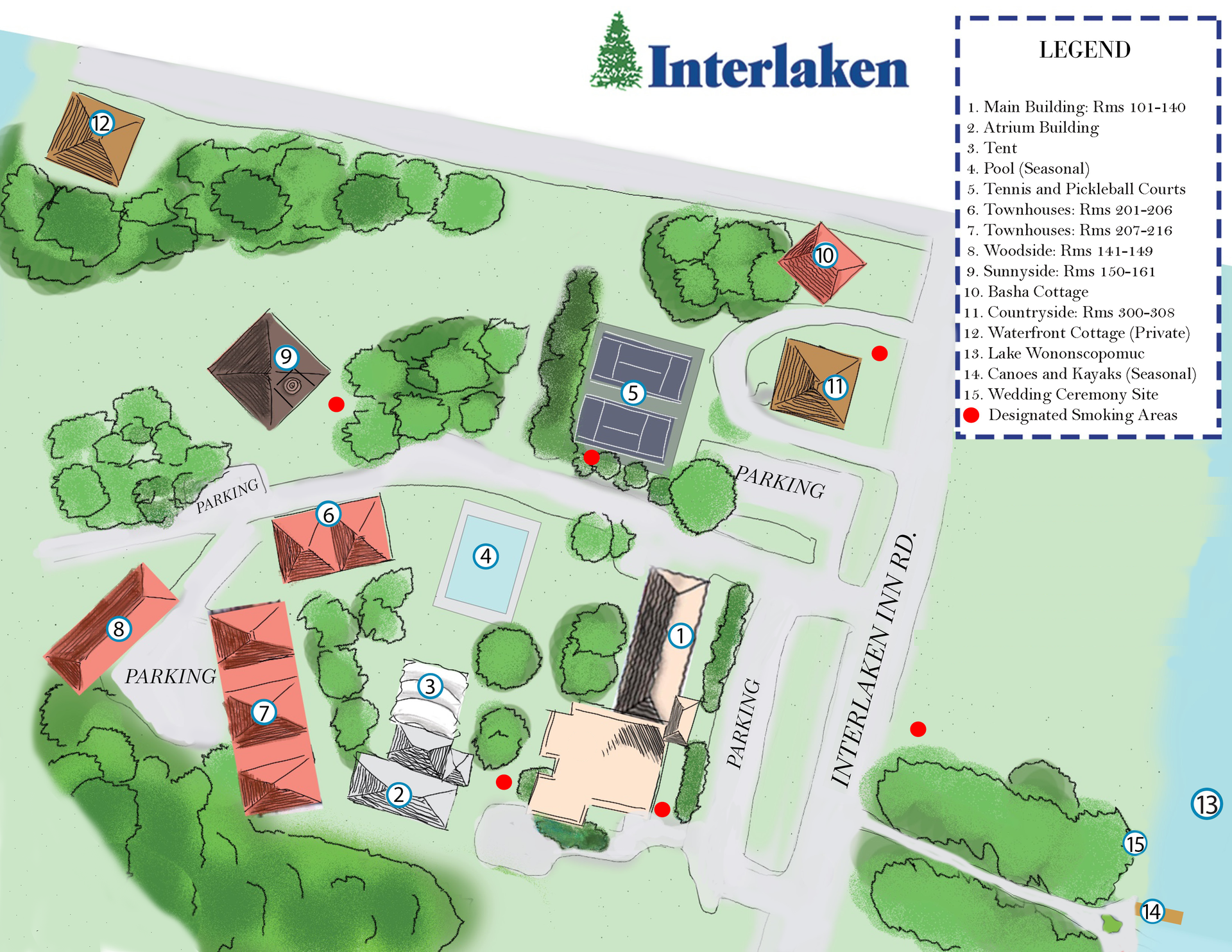 map of the grounds of Interlaken Inn
